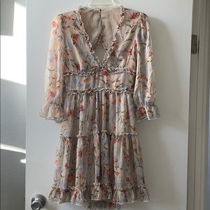 capriccio satin floral ruffle maxi dress